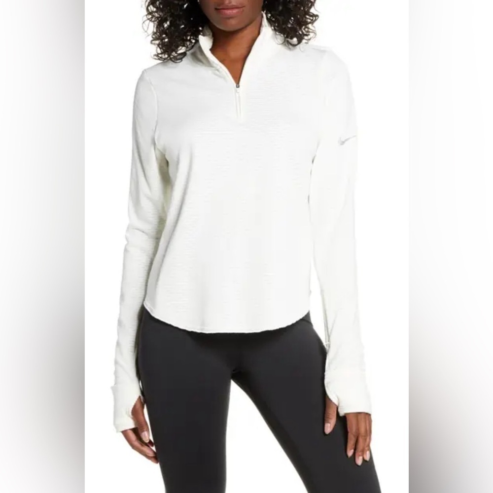 Nike Dri-FIT Half Zip Pullover Women's Small Cream Running Thumbhole Top